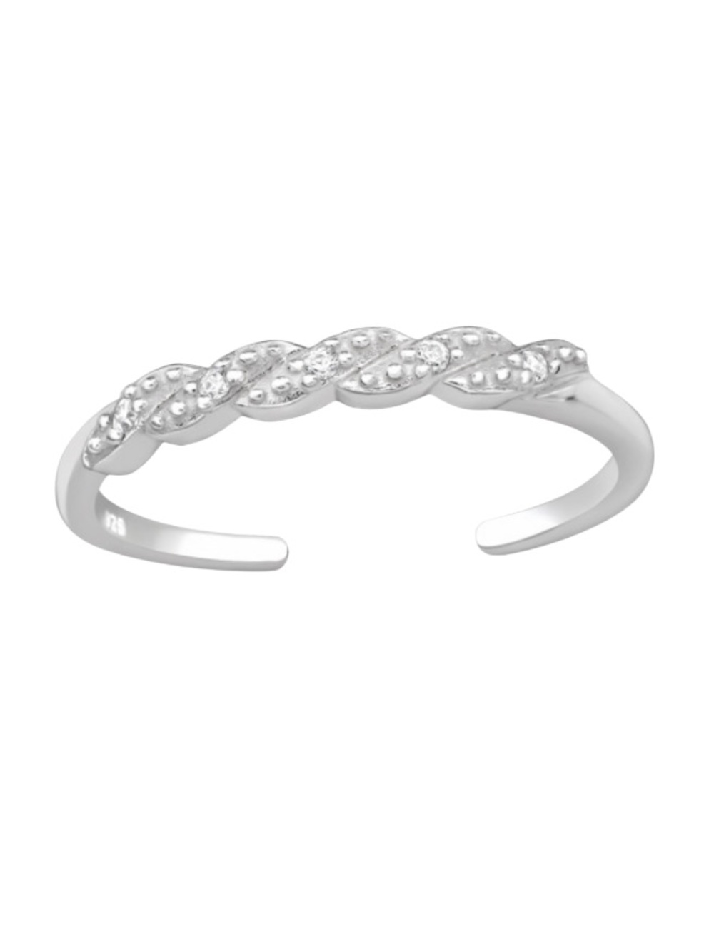 Sterling Silver Twisted Crystal Adjustable Toe Ring